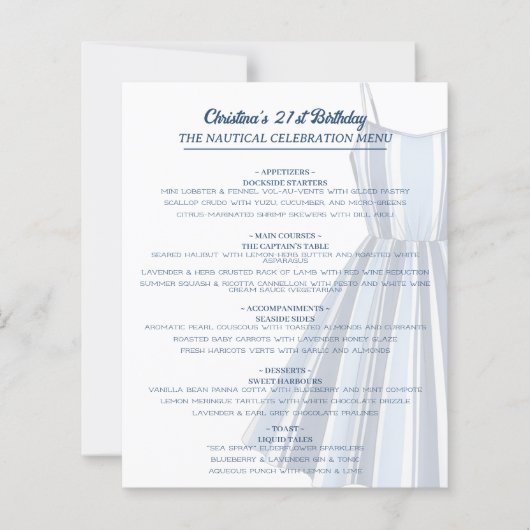 Seaside Stripes Celebration Birthday Menu (Vorderseite)
