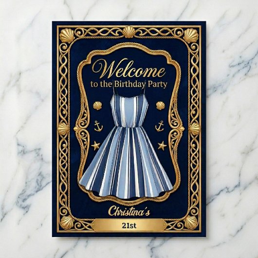 Seaside Stripes Celebration Birthday Poster