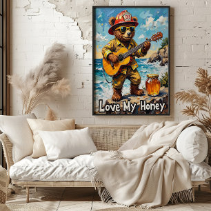 Seaside Strums: Bear's Sweet Melody Poster