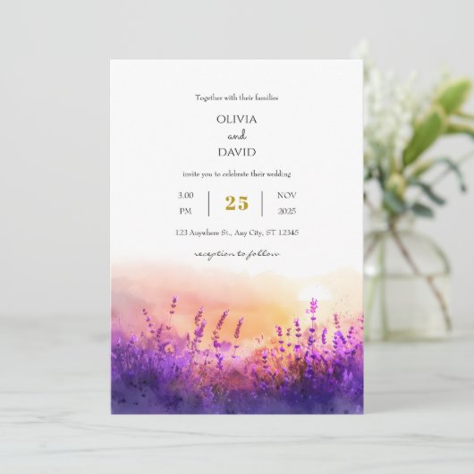 Seaside Sunrise Watercolor Beach Wedge Einladung (Stehend Vorderseite)