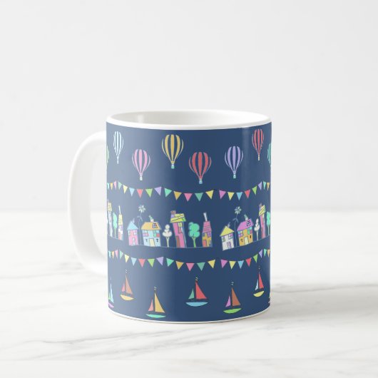 Seaside Town Sail Boats and Bunting Blue Kaffeetasse (Vorderseite Links)