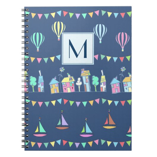 Seaside Town Sail Boats and Bunting Monogram Notizblock (Vorderseite)