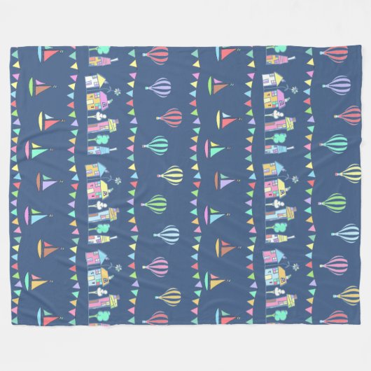 Seaside Town Sail Boats and Bunting Pattern Blue Fleecedecke (Vorderseite (Horizontal))