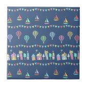 Seaside Town Sail Boats and Bunting Pattern Blue Fliese (Vorderseite)
