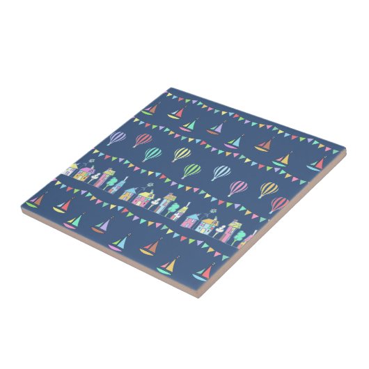 Seaside Town Sail Boats and Bunting Pattern Blue Fliese (Seite)