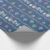 Seaside Town Sail Boats and Bunting Pattern Blue Geschenkpapier (Ecke)