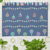 Seaside Town Sail Boats and Bunting Pattern Blue Geschirrtuch (Gefaltet)