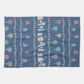 Seaside Town Sail Boats and Bunting Pattern Blue Geschirrtuch (Horizontal)