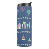 Seaside Town Sail Boats and Bunting Pattern Blue Thermosbecher (Nach links gedreht)