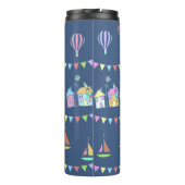 Seaside Town Sail Boats and Bunting Pattern Blue Thermosbecher (Rückseite)