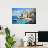 Seaside Village on Cliffs Oil Painting Poster (Heimbüro)