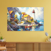 Seaside Village with Colorful Houses & Lighthouse Leinwanddruck (Insitu (Wohnzimmer))