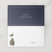 Seaside Watercolor Navy Blue Wedding Platzkarte (Außenseite Aufgefaltet)