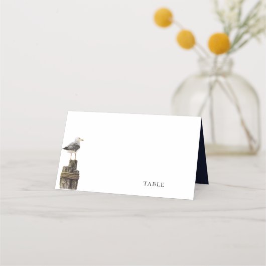 Seaside Watercolor Navy Blue Wedding Platzkarte (Vorderseite)