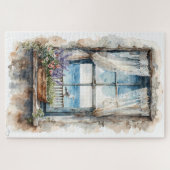 Seaside Window View Watercolor Coastal Scene Puzzle (Horizontal)