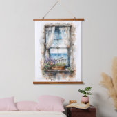 Seaside Window View Watercolor Coastal Scene Wandteppich Mit Holzrahmen (Schlafzimmer)