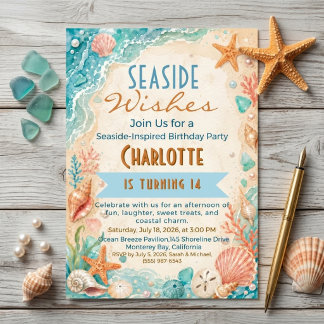 Seaside Wishes Küstenstrand 14. Geburtstag Einladung