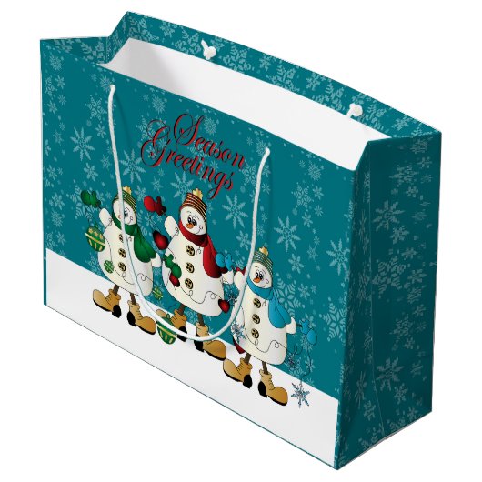 Season Greetings Snowmen Friends | Christmas Große Geschenktüte (Rückseite Schrägansicht)