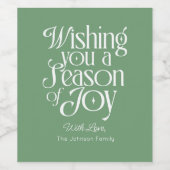 Season of Joy Holiday Wine Label Personalized Weinetikett (Einzelnes Label)