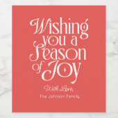 Season of Joy Holiday Wine Label Personalized Weinetikett (Einzelnes Label)