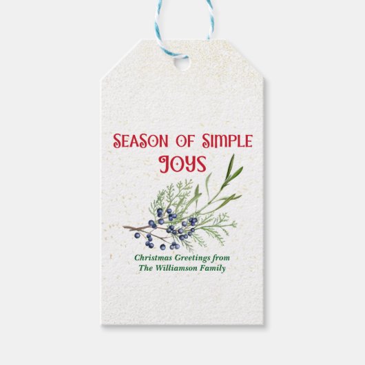 Season of Simple Joys Blue Juniper Christmas Geschenkanhänger (Vorderseite)