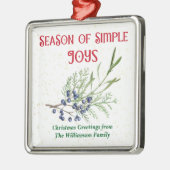 Season of Simple Joys Blue Juniper Christmas Ornament Aus Metall (Links)