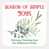 Season of Simple Joys Blue Juniper Christmas Quadratischer Aufkleber (Vorderseite)