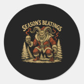 Season’s Beatings Krampus Santa Gothic Holiday Hor Runder Aufkleber (Vorderseite)