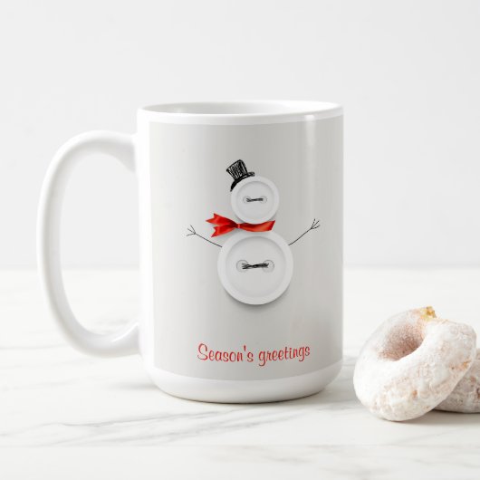 Season’s Greetings Button Snowman Holiday Mug Kaffeetasse (Mit Donut)