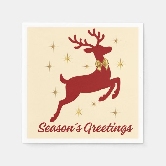 Season’s Greetings Red Reindeer Paper Napkin Serviette (Vorderseite)