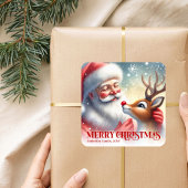 Seasonal Personalized Santa Rudolph Christmas Kids Quadratischer Aufkleber