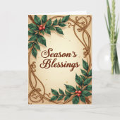 Seasons Blessings Elegant Green and Gold Christmas Karte (Vorderseite)