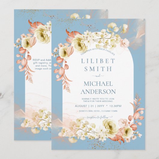 Seasons Dusty Blue Coral Floral Mix Hochzeit (Vorne/Hinten)