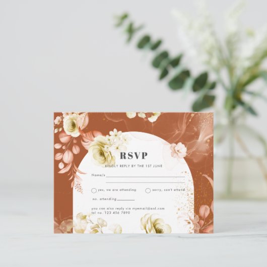 Seasons Fall Earthen Mix Boho Floral Wedding RSVP Postkarte (Stehend Vorderseite)