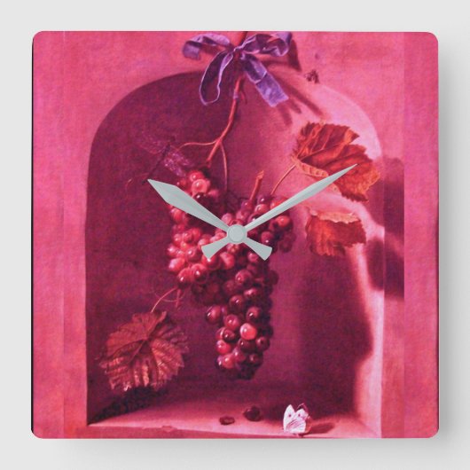 SEASON'S FRUITS HANGED GRAPES Antique Pink Rustic Quadratische Wanduhr (Vorderseite)