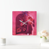 SEASON'S FRUITS HANGED GRAPES Antique Pink Rustic Quadratische Wanduhr (Zuhause)