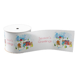 Season's Greetings Aquarellfarben Schneestadt Ripsband