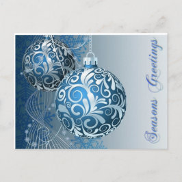 Seasons Greetings Blue Baubles Postcard Feiertagspostkarte