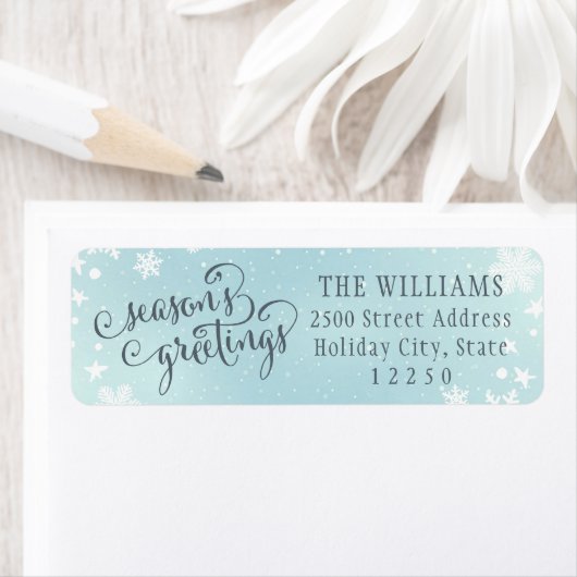 Seasons Greetings Blue Snowflake Return Address (Insitu)
