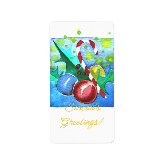 Season's Greetings Card With Baubles  Adressaufkleber (Vorne)