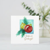 Season's Greetings Card With Baubles Dankeskarte (Stehend Vorderseite)