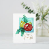 Season's Greetings Card With Baubles Feiertagspostkarte (Stehend Vorderseite)