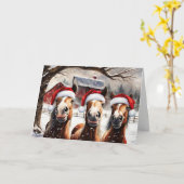 Seasons Greetings Cute Horses in Santa Hats  Karte (Gelbe Blume)