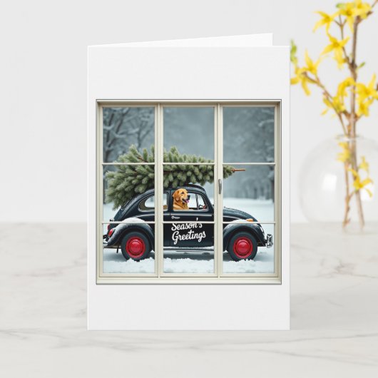Seasons Greetings Dog Beetle Christmas Tree Window Karte (Gelbe Blume)