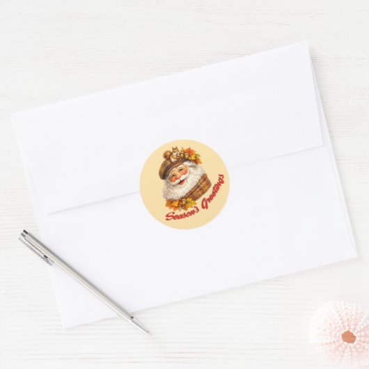 Season's Greetings - Fall Santa Runder Aufkleber (Umschlag)