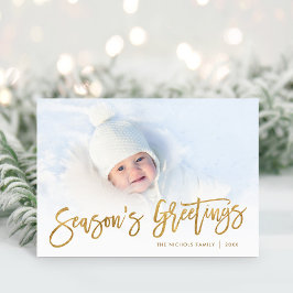 Season's Greetings Gold Script Photo Overlay Feiertagskarte