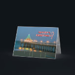 Season's Greetings in Manhattan Beach, CA Feiertagskarte<br><div class="desc">A Patti Barry Photography holiday card showing the Manhattan Beach pier at Christmastime.  The greeting is written in candy cane lettering.</div>