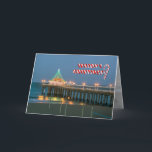 Season's Greetings in Manhattan Beach, CA Feiertagskarte<br><div class="desc">A Patti Barry Photography holiday card showing the Manhattan Beach pier at Christmastime.  The greeting is written in candy cane lettering.</div>