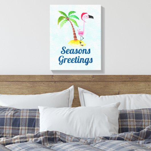 Seasons Greetings Pink Flamingo in Santa Hat Leinwanddruck (Insitu (Schlafzimmer))