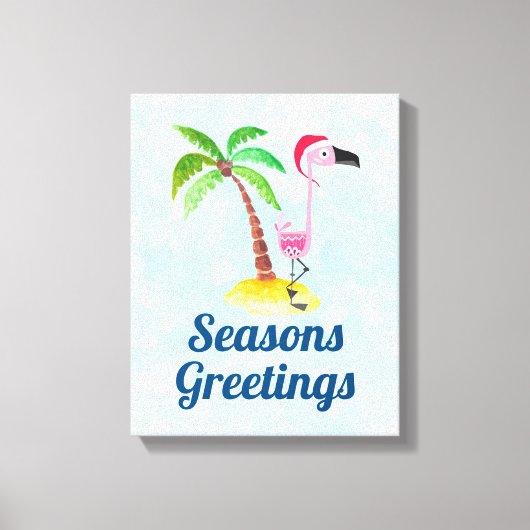Seasons Greetings Pink Flamingo in Santa Hat Leinwanddruck (Vorderseite)